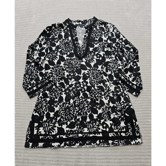 Brooks Brothers Shirt Womens Medium Linen Blend Vcut Neckline Black & White - Picture 1 of 8